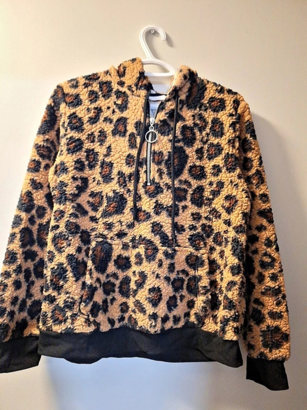 Leopard Print Teddy Jacket in Brown & Black